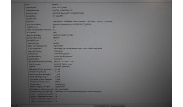 laptop ASUS, type TUF, werking niet gekend, paswoord niet gekend